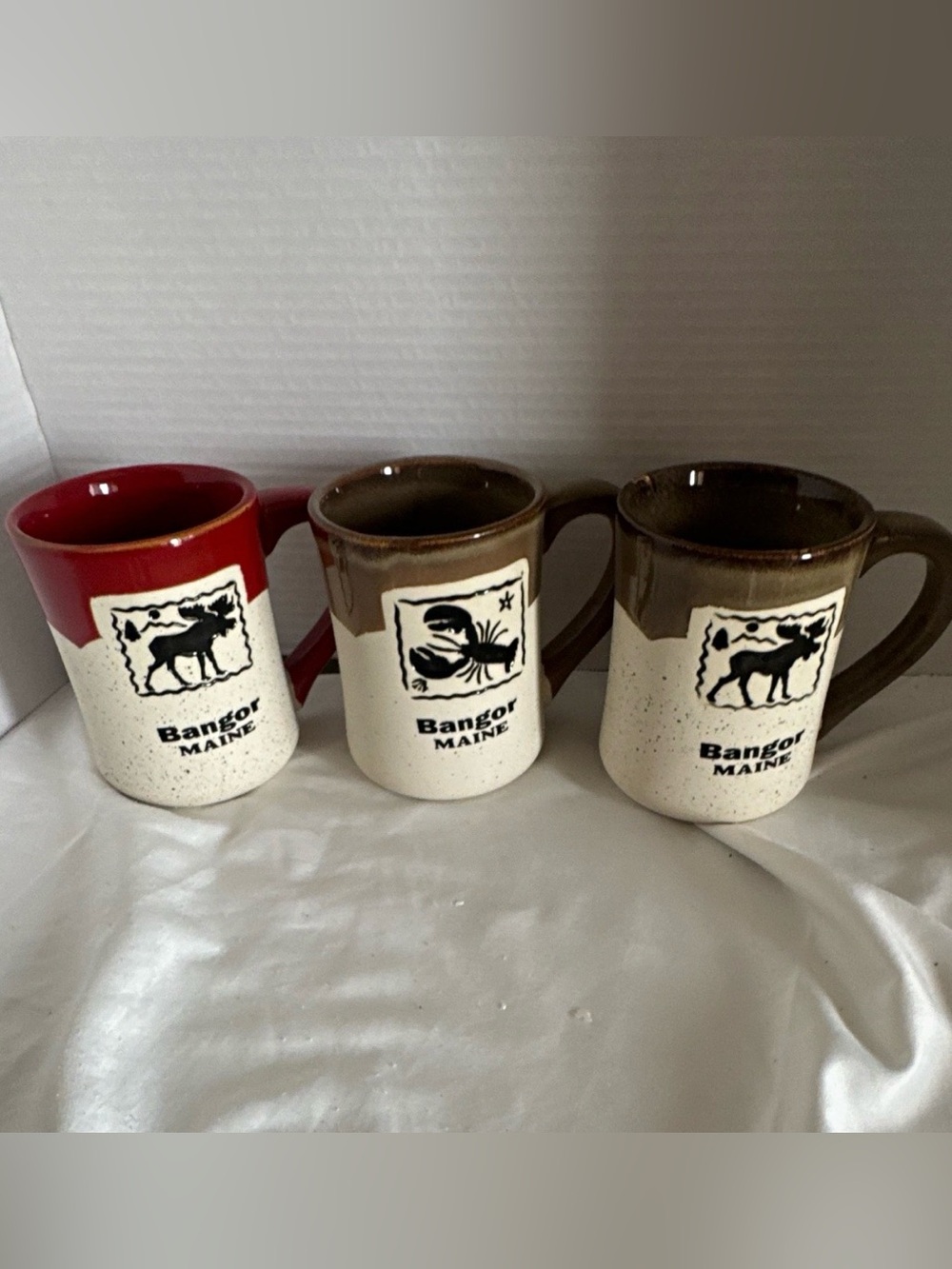 Bangor Maine 3-Piece Ceramic Coffee Mug Set 12 oz Moose Lobster